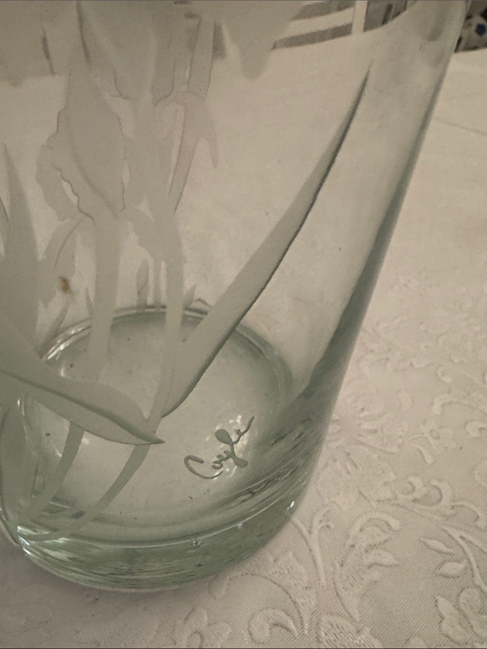 Clear Glass Etched Floral Vase - Signature Accent